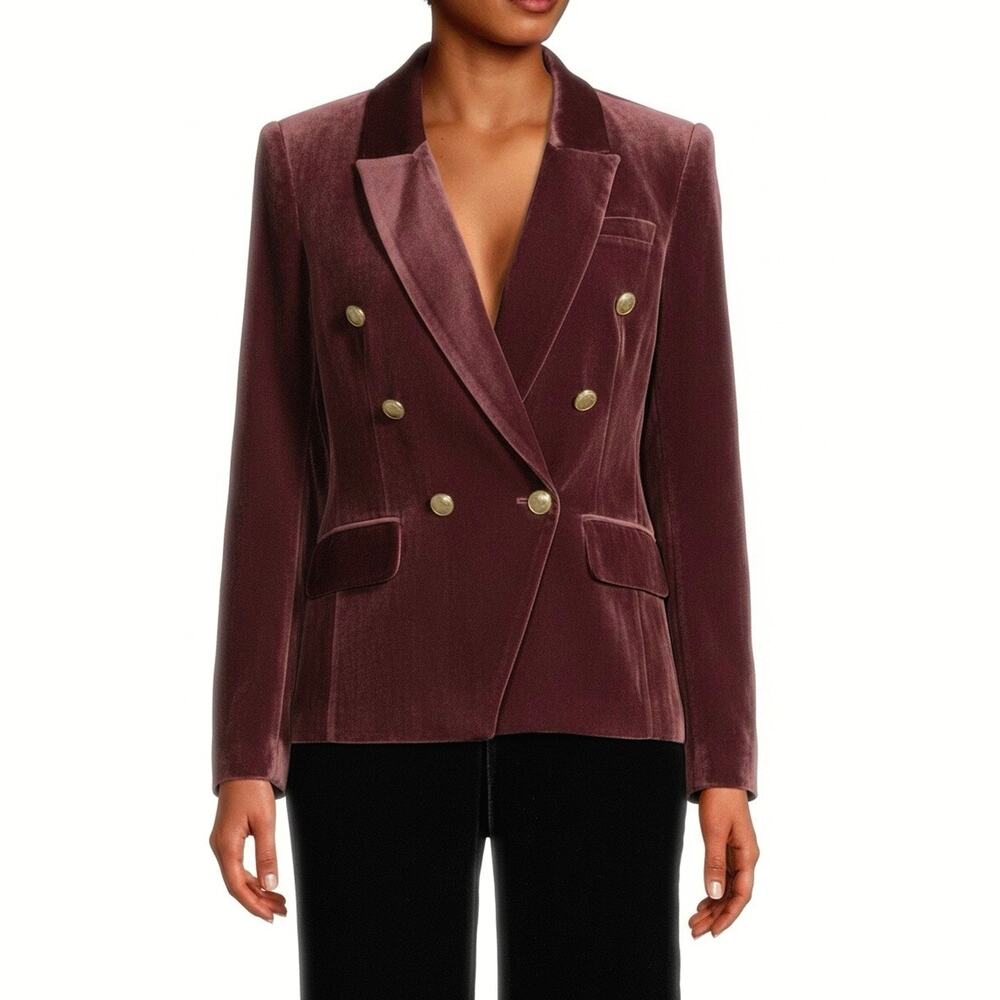 ELIE TAHARI Women’s Dark Pink Crushed Velvet Double Breasted Blazer